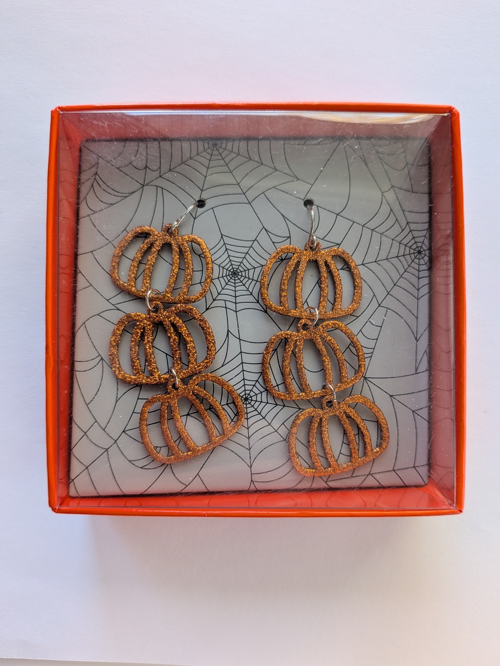 Glitter Pumpkin Dangle Earrings - Women's Halloween Jewelry